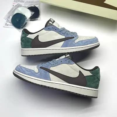 نایک ایر جردن وان لو تراویس اسکات آبی سبز سوئد NIKE AIR JORDAN 1 LOW TRAVIS SCOTT