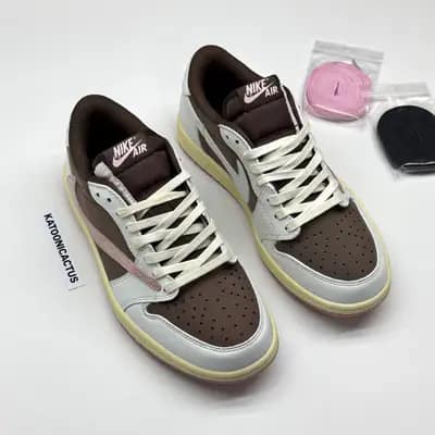 نایک ایر جردن وان لو تراویس اسکات قهوه ای صورتی NIKE AIR JORDAN 1 LOW TRAVIS SCOTT
