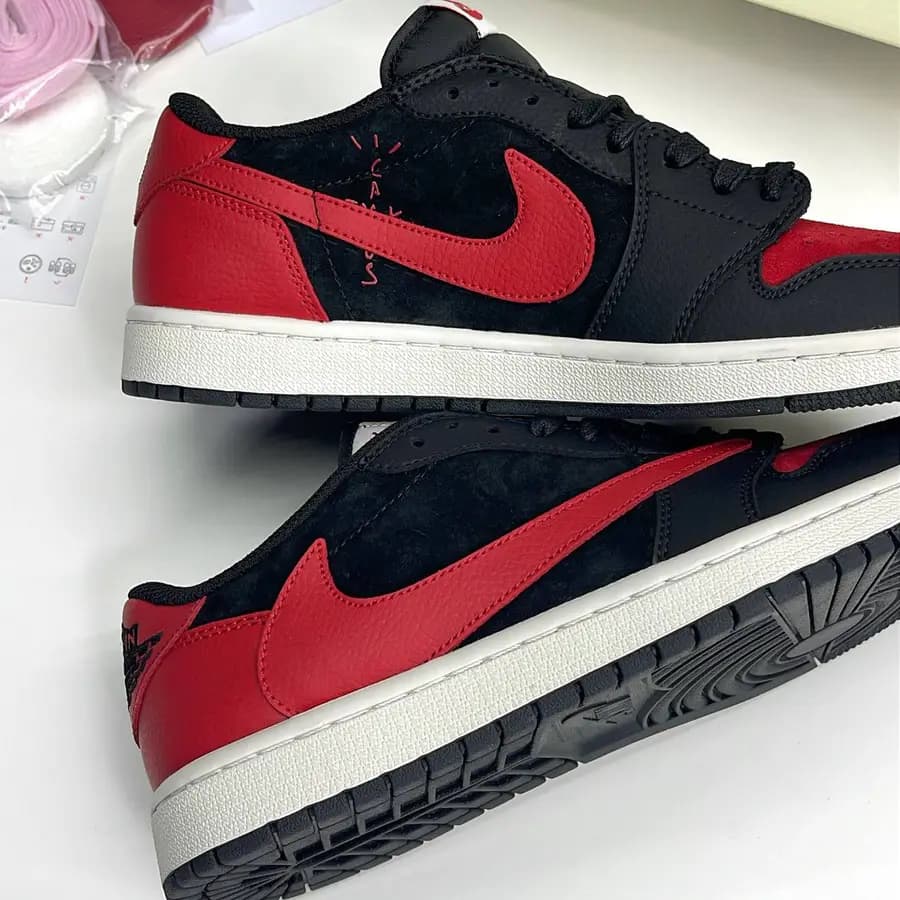 نایک ایر جردن وان لو تراویس اسکات برد مشکی قرمز NIKE AIR JORDAN 1 LOW TRAVIS SCOTT BRED