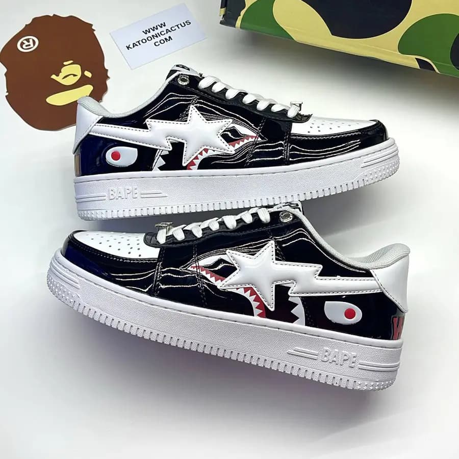 بیپ استا شارک مشکی سفید BAPE STA SHARK